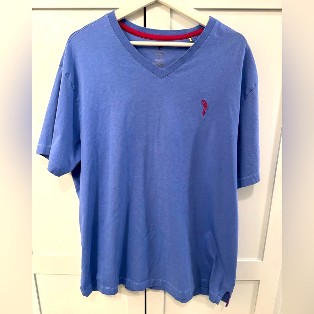 CARIBBEAN MENS SHIRT SIZE XL BEAUTIFUL BLUE WITH MAGENTA PINK ACCENTS